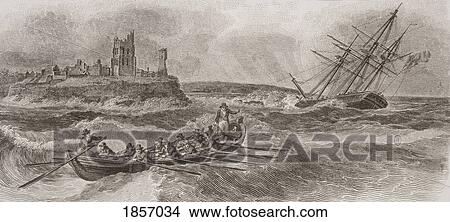 Life Boat Rowing To Rescue Of Foundering Sailing Ship. From A Print Dated 1820 Engraved By Milton After W. Anderson. View Large Photo Image Picture - Life Boat Rowing To Rescue Of Foundering Sailing Ship. From A Print Dated 1820 Engraved By Milton After W. Anderson.. Fotosearch