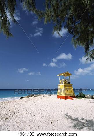 Stock Image - Life Guard Tower On Miami Beach Near Oistins, Barbados; Barbados. Fotosearch