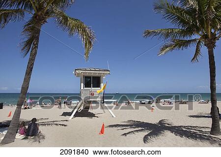 Stock Image - Lifeguard Station On Beach; Fort Lauderdale, Florida, Usa. Fotosearch