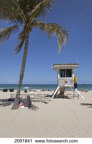 Stock Image - Lifeguard Station On Beach; Fort Lauderdale, Florida, Usa. Fotosearch