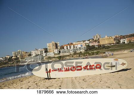 Stock Photograph - Lifeguard's Surfboard On Bondi Beach. Fotosearch