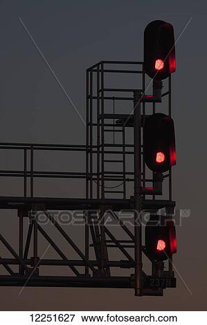 Stock Photo - Light-emitting diode (LED) railway signals; Georgetown, Ontario, Canada. Fotosearch