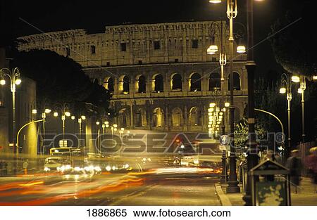 Light Trails And Coliseum At Night View Large Photo Image Stock Photography - Light Trails And Coliseum At Night. Fotosearch