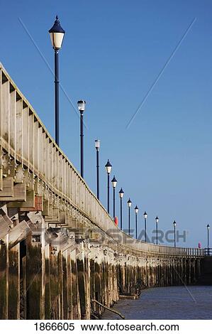 Stock Photography - Lighted Pier; Northumberland, England. Fotosearch