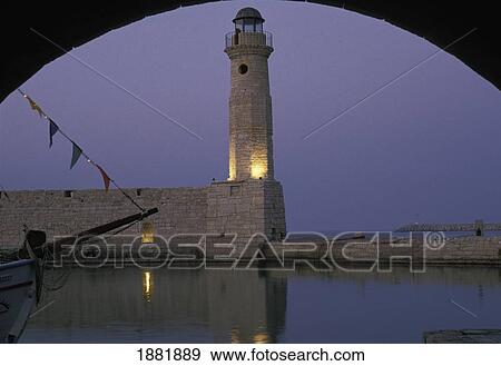 Lighthouse At Rethymnon As Seen Through Arch View Large Photo Image Stock Photo - Lighthouse At Rethymnon As Seen Through Arch. Fotosearch