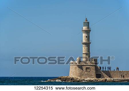 Lighthouse in the Venetian harbour; Chania, Crete, Greece View Large Photo Image Stock Photography - Lighthouse in the Venetian harbour; Chania, Crete, Greece. Fotosearch