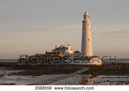 Lighthouse On St. Mary's Island; Northumberland England View Large Photo Image Stock Photo - Lighthouse On St. Mary's Island; Northumberland England. Fotosearch