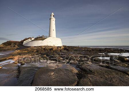 Stock Photography - Lighthouse On St. Mary's Island; Northumberland England. Fotosearch