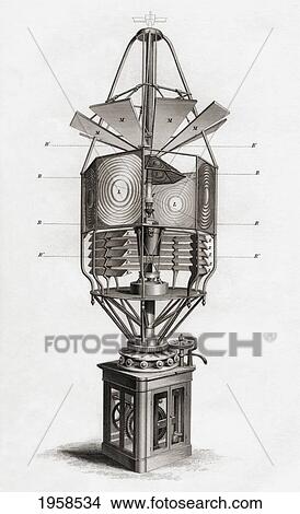 Picture - Lighthouse. Revolving Dioptric Apparatus, 19Th Century. From Cyclopaedia Of Useful Arts And Manufactures By Charles Tomlinson.. Fotosearch