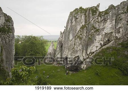 Stock Photo - Limestone Cliffs; Bolechowicka Valley, Malopolska, Poland. Fotosearch