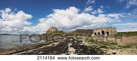 Picture - Lindisfarne Castle In The Distance; Holy Island Northumberland England. Fotosearch
