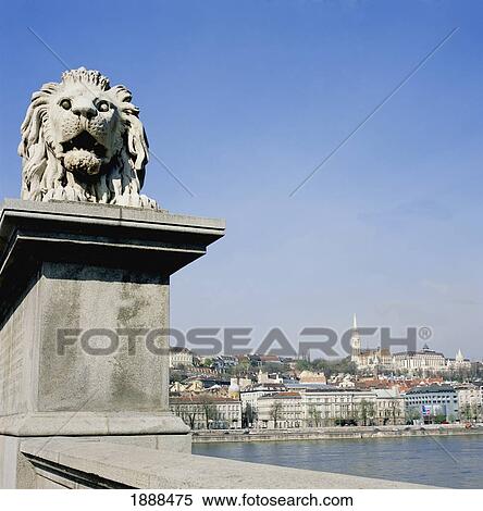 Lion On Chain Bridge Over River Danube, Matyas Church View Large Photo Image Stock Photography - Lion On Chain Bridge Over River Danube, Matyas Church. Fotosearch