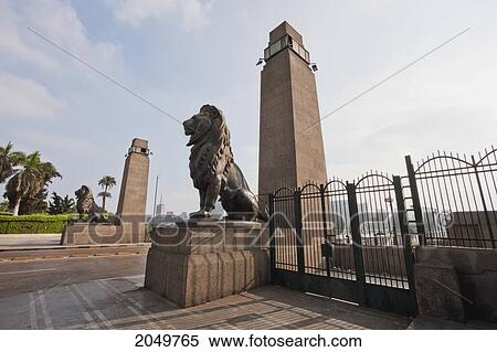 Lion Statue On The Qasr El-Nil Bridge Over The Nile River, Cairo, Al Qahirah, Egypt View Large Photo Image Stock Photography - Lion Statue On The Qasr El-Nil Bridge Over The Nile River, Cairo, Al Qahirah, Egypt. Fotosearch
