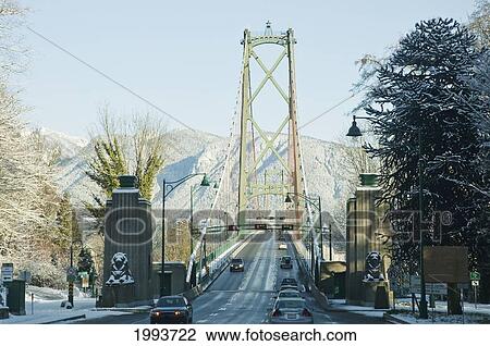 Stock Image - Lions Gate Bridge in Winter, West Vancouver, British Columbia, Canada. Fotosearch