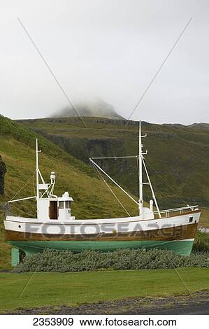 Stock Photo - Lionsklubbur Olafsvikur, An Old Icelandic Boat; Olafsvik, Snaefellsnes, Iceland. Fotosearch