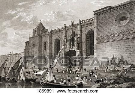 Stock Image - Lisbon, Convent Of St. Geronymo, Belem. From The Original Painting By Lt. Col. Batty F. R. S. From The Book ÃƒÂ¢Ã¢â€šÂ¬Ã…â€œSelect Views Of Some Of The Principal Cities Of EuropeÃƒÂ¢Ã¢â€šÂ¬Ã‚Â Published London 1832. Engraved By J. H. Le Keux.. Fotosearch