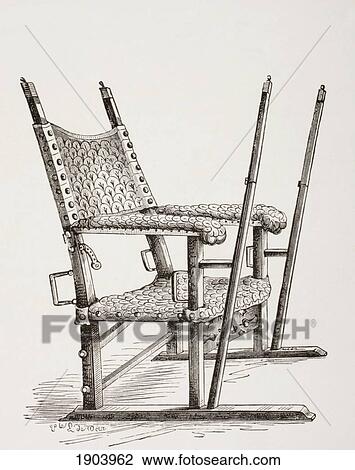 Stock Image - Litter Chair Used By Carlos I Of Spain, Charles V, Holy Roman Emperor. From Les Artes Au Moyen Age, Published Paris 1873.. Fotosearch