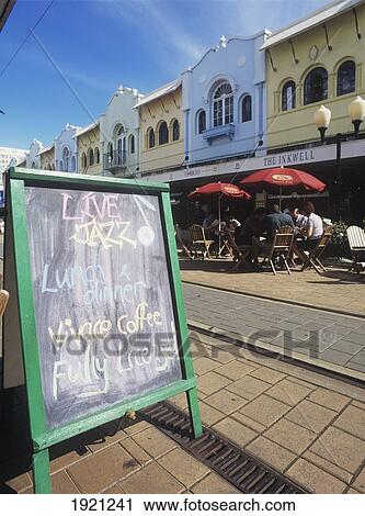 Stock Image - Live Jazz Advertised On Black Board. Fotosearch