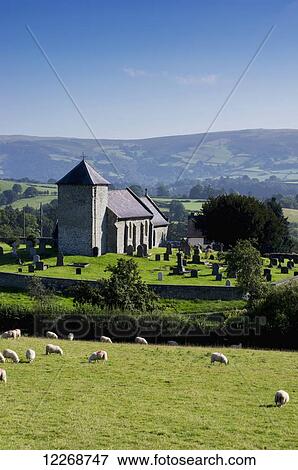 Stock Photo - Llanddewircwm village church; Powys, Wales. Fotosearch