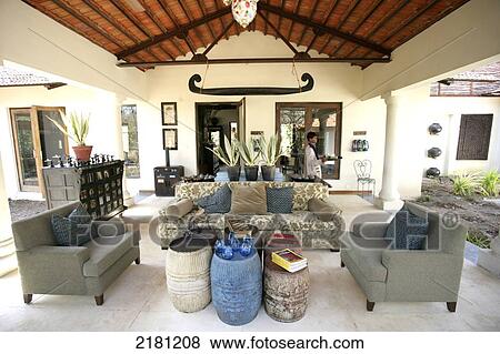 Lobby of Baghvan Wilderness Lodge, Pench National Park; Madhya Pradesh, India View Large Photo Image Stock Photo - Lobby of Baghvan Wilderness Lodge, Pench National Park; Madhya Pradesh, India. Fotosearch