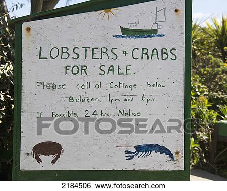 Stock Photograph - Lobster And Crab For Sale Sign, Bryher, Isles Of Scilly, Cornwall, United Kingdom, Europe. Fotosearch
