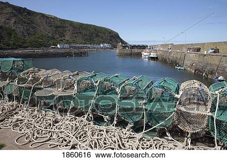 Stock Photograph - Lobster Traps; Burnmouth, Scottish Borders, Scotland. Fotosearch
