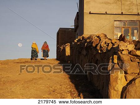 Stock Photography - Local Amaryan women on the Island of The Sun, Lake Titicaca; Bolivia. Fotosearch