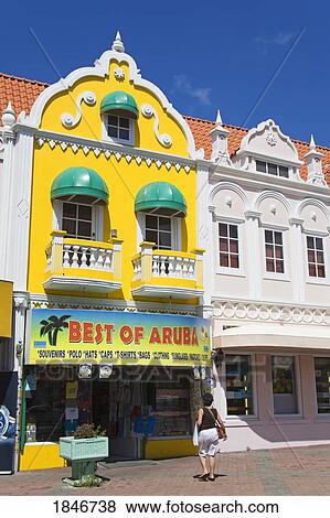 Stock Photo - Local Architecture; Holland Aruba Mall, Oranjestad, Island Of Aruba, Aruba, Kingdom Of The Netherlands. Fotosearch