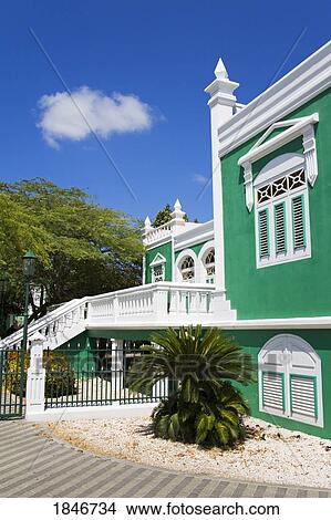 Local Architecture; Registro Civily Censo Building, Oranjestad, Island Of Aruba, Aruba, Kingdom Of The Netherlands View Large Photo Image Picture - Local Architecture; Registro Civily Censo Building, Oranjestad, Island Of Aruba, Aruba, Kingdom Of The Netherlands. Fotosearch