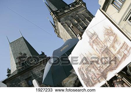 Stock Image - Local Art Work On Sale On The Charles Bridge, Prague, Czech Republic. Fotosearch