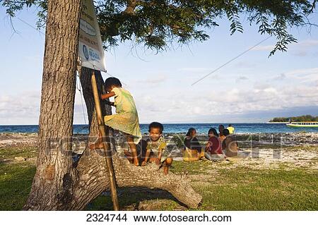 Local Children Play Along The Coast Of Gili Trawangan, Indonesia View Large Photo Image Picture - Local Children Play Along The Coast Of Gili Trawangan, Indonesia. Fotosearch