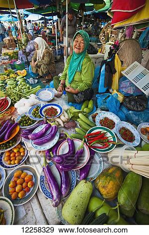 Stock Photo - Local market; Bandar Seri Begawan, Brunei. Fotosearch