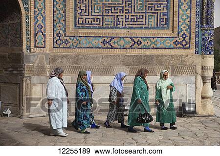 Local women at Tillya Kari Madrassah, Registan Square; Samarkand, Uzbekistan View Large Photo Image Stock Photo - Local women at Tillya Kari Madrassah, Registan Square; Samarkand, Uzbekistan. Fotosearch