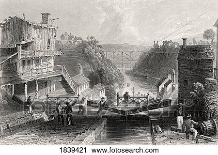 Stock Image - Lockport Erie Canal New York Usa From A 19Th Century Print Engraved By W Tombleson After W H Bartlett. Fotosearch