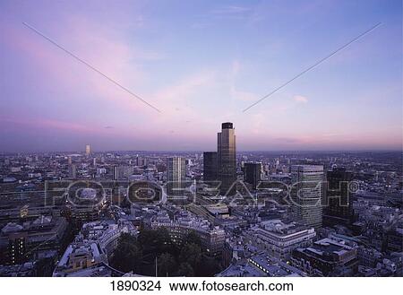London, Elevated View Of Cityscape At Dusk View Large Photo Image Picture - London, Elevated View Of Cityscape At Dusk. Fotosearch