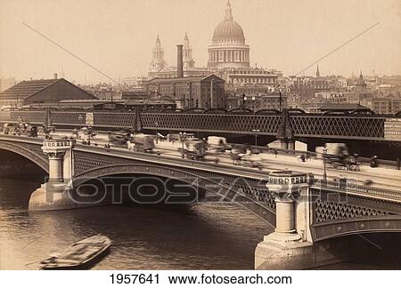 Stock Image - London, England. Blackfriar's Bridge With St. Paul's Cathedral Behind. From A Postcard Circa 1890.. Fotosearch