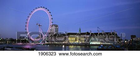 Stock Image - London Eye At Dusk, London, England, Uk. Fotosearch