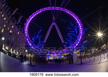 London Eye At Night, Wide Angle Lens, London, Uk View Large Photo Image Stock Photo - London Eye At Night, Wide Angle Lens, London, Uk. Fotosearch
