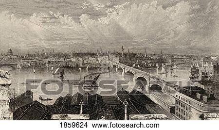Picture - London From The Tower Of Saint Saviours. 19Th Century Print Drawn And Engraved By W. B. Scott.. Fotosearch