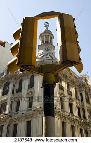 Stock Photo - London Paris Building Seen Through Traffic Lights, Built In 1908, Historical Eclecticism Style, Montevideo, Uruguay, South America. Fotosearch