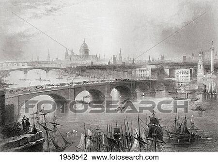 Stock Image - London, Southwark And Blackfriars Bridges Over The River Thames, London, England In The 19Th Century From A Drawing By W. H. Bartlett. From Cyclopaedia Of Useful Arts And Manufactures By Charles Tomlinson.. Fotosearch