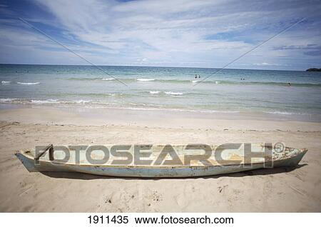 Stock Photography - Long Boat At Red Frog Beach, Bastimentos National Park, Bocas Del Toro, Panama. Fotosearch
