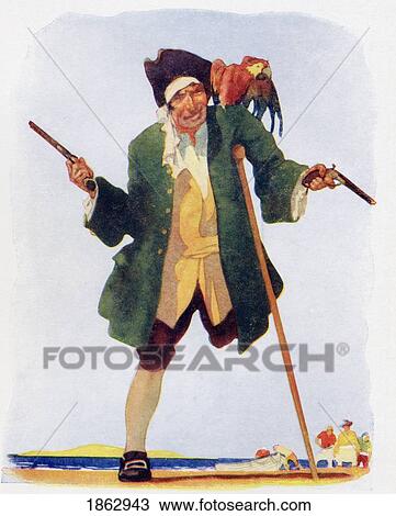 Stock Image - Long John Silver. From The Book Treasure Island By R. L. Stevenson. Thomas Nelson & Sons Edition C. 1930.. Fotosearch