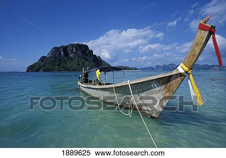 Stock Photography - Long Tail Boat And Koh Podah From Chicken Island. Fotosearch