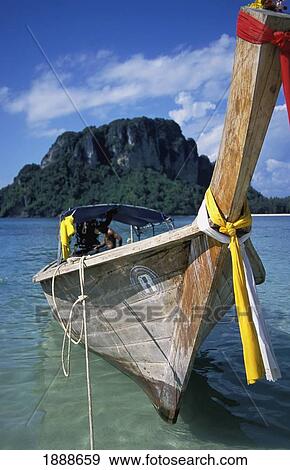 Longtail Boat And Koh Podah From Chicken Island View Large Photo Image Stock Photo - Longtail Boat And Koh Podah From Chicken Island. Fotosearch