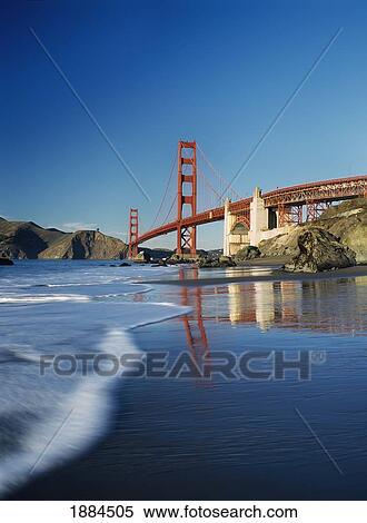 Stock Photography - Looking Along Baker Beach Towards The Golden Gate Bridge, Blurred Motion. Fotosearch