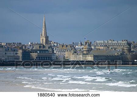 Looking Along Beach To The Cathedral And Old City Of St Malo View Large Photo Image Stock Image - Looking Along Beach To The Cathedral And Old City Of St Malo. Fotosearch