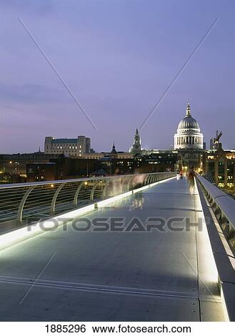 Stock Photograph - Looking Along Millennium Bridge Towards St Paul's Cathedral. Fotosearch