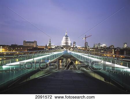 Stock Image - Looking Along The Millenium Bridge Towards St. Paul's Cathedral. London, Uk.. Fotosearch
