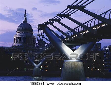 Looking Along The Millennium Bridge Towards St. Paul's Cathedral At Dusk View Large Photo Image Stock Image - Looking Along The Millennium Bridge Towards St. Paul's Cathedral At Dusk. Fotosearch